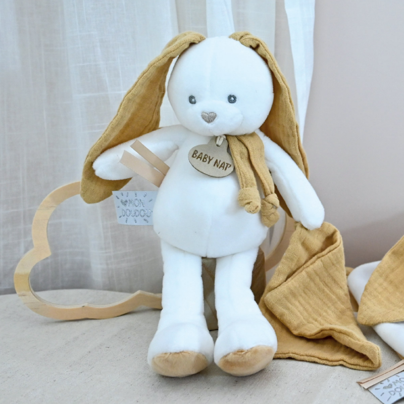  - lapin lange - plush with comforter white beige mustard 25 cm 